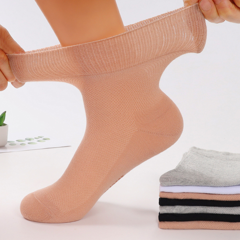 華邦勁松薄款中老年人鬆口襪女棉襪孕婦寬鬆不勒腳網眼媽媽中筒襪