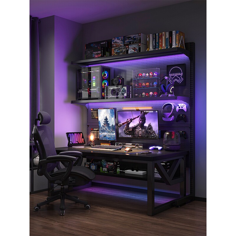 Perforated Board Computer Table Desktop E-Sports Table Bedroom Home Floor-Standing Storage Rack E-Sports Room Table and Chair Set Study