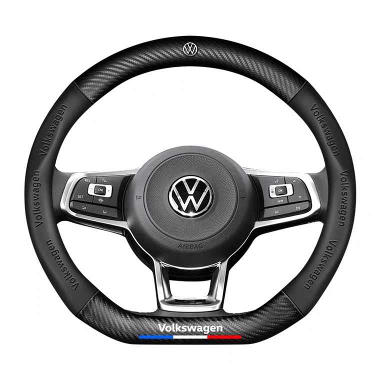 3D en relieve LOGOTIPO del coche cubierta del volante de cuero cubierta de la manija de fibra de carbono en relieve LOGOTIPO del coche cubierta del volante de cuero