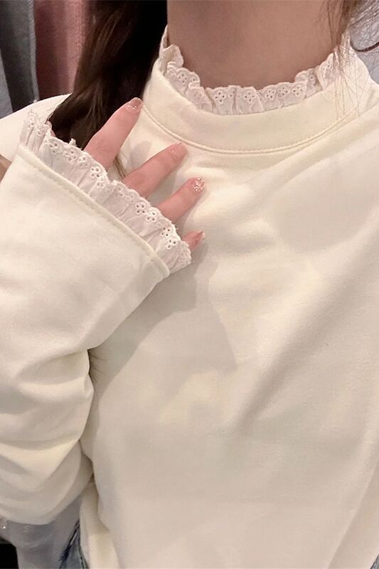 Half Turtleneck German Velvet Bottoming Shirt for Women in Autumn and Winter, Slim Long-Sleeved Shirt for Women, Warm Lace Top, Slimming Look
