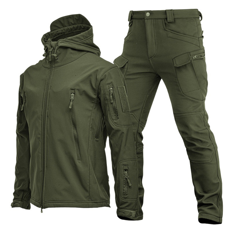 Piel de tiburón chaqueta de cáscara suave de lana de otoño e invierno engrosada táctica al aire libre chaqueta impermeable chaqueta traje