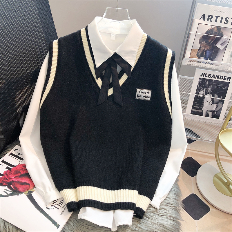 Chaleco de punto para mujer, chaleco suéter de otoño e invierno para combinar con una camisa, nuevo estilo de invierno 2024, estilo preppy.