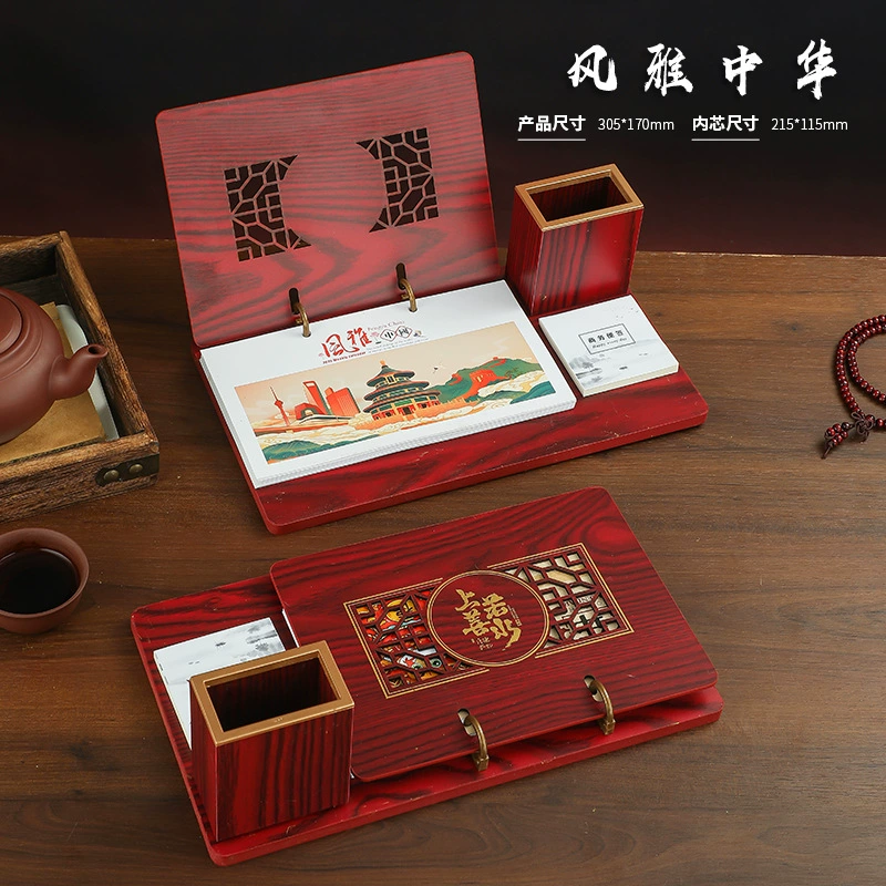 Wooden desk calendar, custom-made, ethnic style