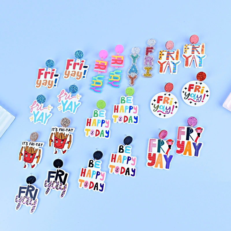 Кулон-слово 'New Friday Happy Day Earrings Cross -border FRIYAY Friday Happy Firebird French French French French French Fried Leopard Ear Female Women'
