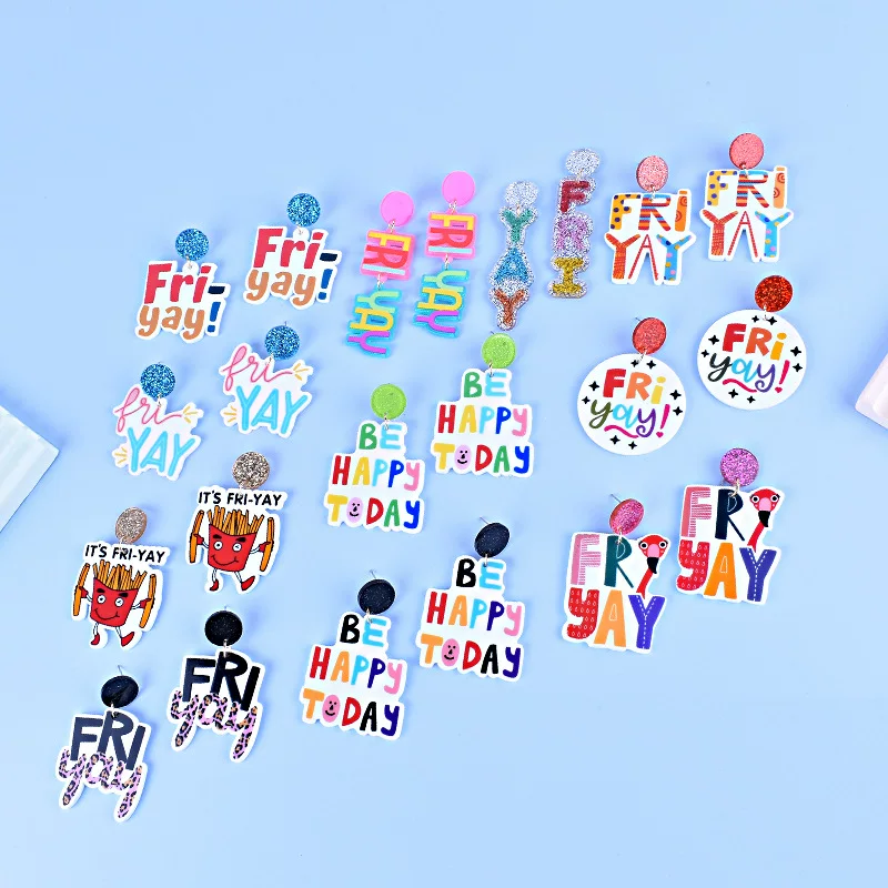 Кулон-слово 'New Friday Happy Day Earrings Cross -border FRIYAY Friday Happy Firebird French French French French French Fried Leopard Ear Female Women'