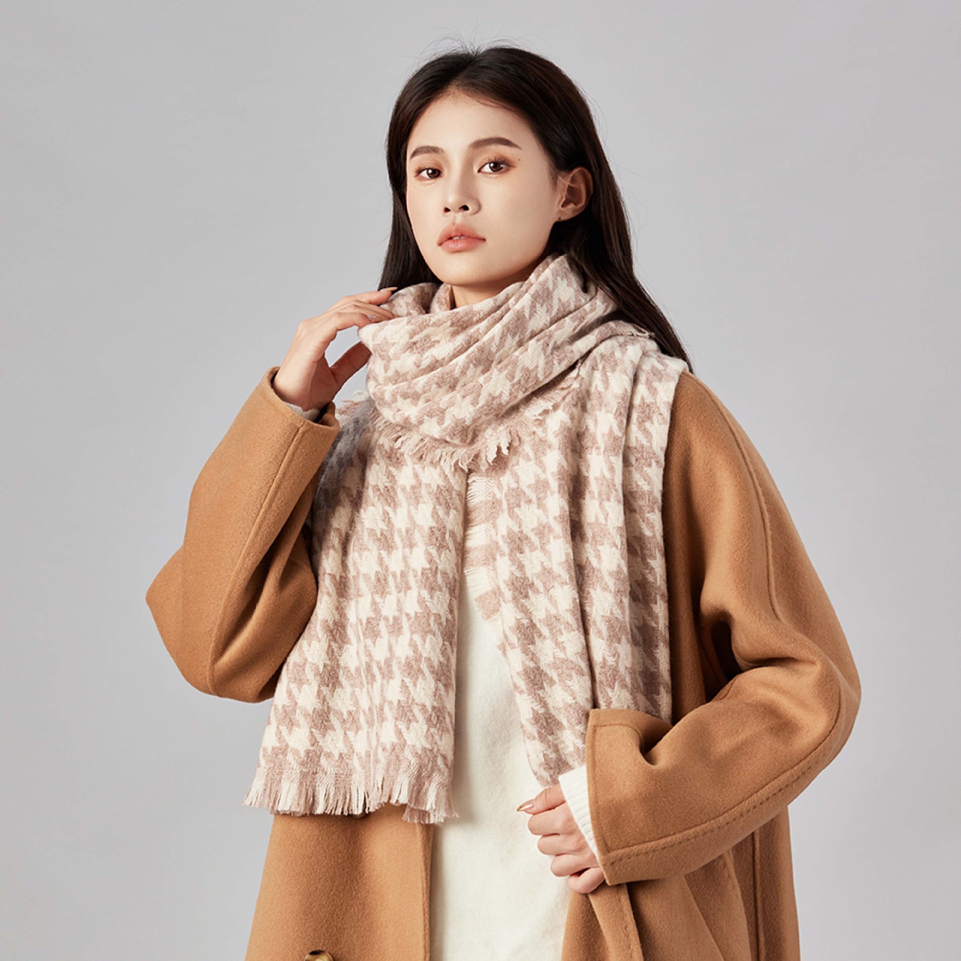 100% bufanda de lana houndstooth moda Otoño e Invierno Plaid bufanda invierno popular chal de los hombres de alta calidad