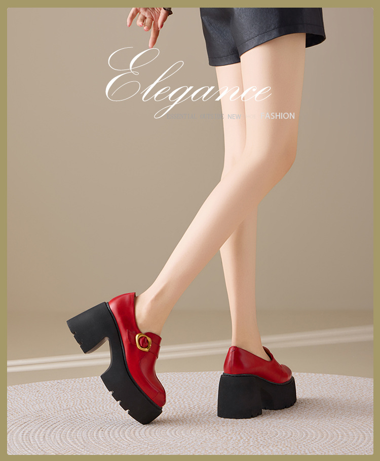 Giày loafer nữ gót vuông cao 10 cm, phong cách Pháp cổ điển, đế dày tăng chiều cao — màu đen chi tiết 1
