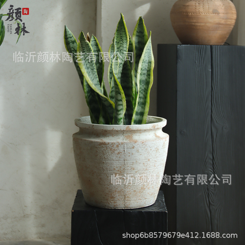 Retro jardín balcón plantación de árboles gran maceta de cemento de gran calibre maceta de flores centro comercial hotel decoración verde a gran escala