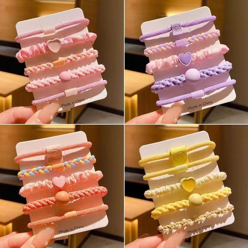 5 cuerda de cabello coreana set de explosión de alto valor facial de la cabeza de la niña adorable joyería para el cabello de la niña cola de caballo