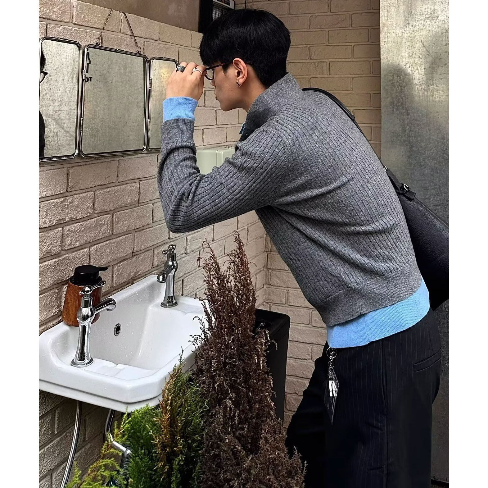Falsas dos piezas de collar henry jersey suéter hombre viejo estilo de alto sentido de otoño invierno suéter fábrica transfronteriza al por mayor