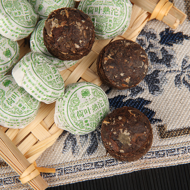 茶葉 荷葉小沱茶普洱茶普洱茶荷葉花普熟茶迷你小沱茶批發