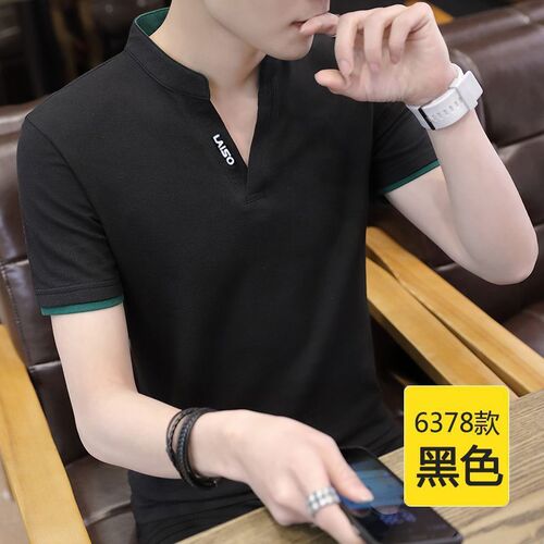 Summer Men's Short Sleeve T-Shirt Trendy Plus Size Stand Collar Polo Shirt V-Neck Half Sleeve T-Shirt Men's Top Underwear