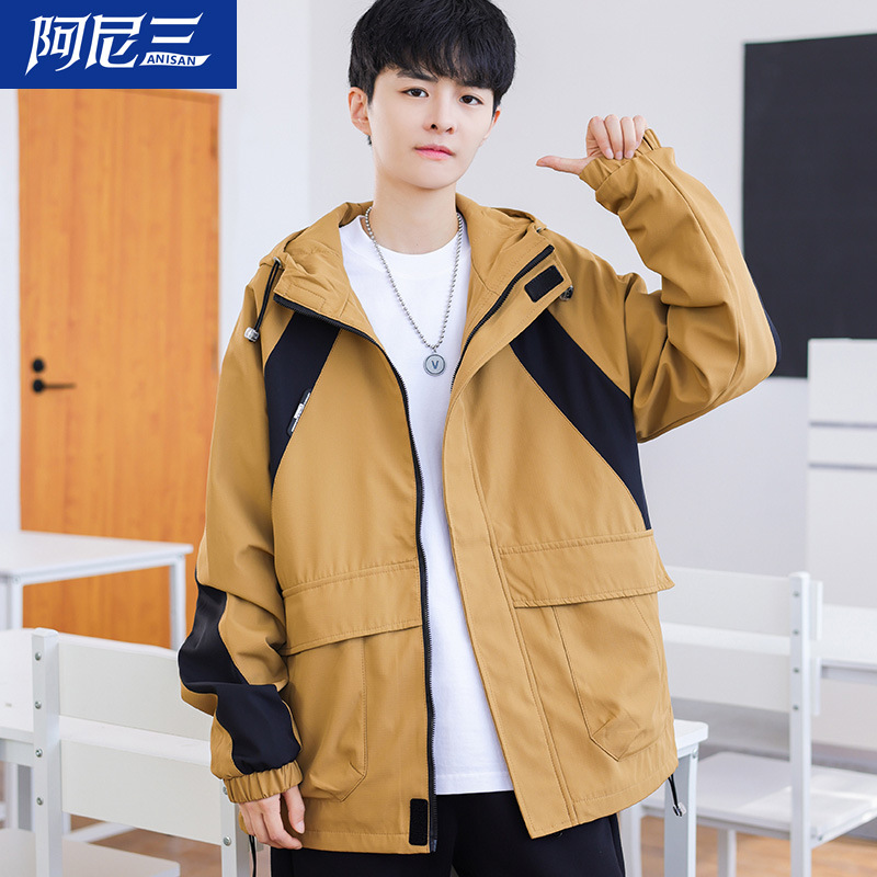 2024 New Spring Crock Jacket Men's Teenager Handsome Boy Big Boy Senior high school Student Trendy Hooded Jacket