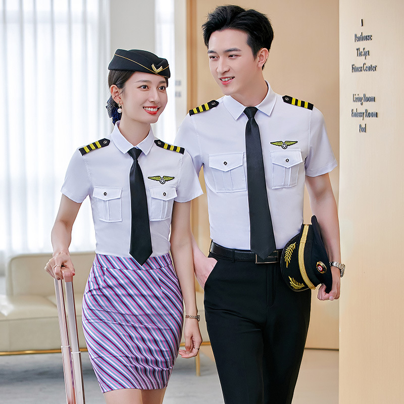 男女モデルktv保安制服スチュワーデス機長シャツ半袖赤管バンド夏軍鼓公演服装