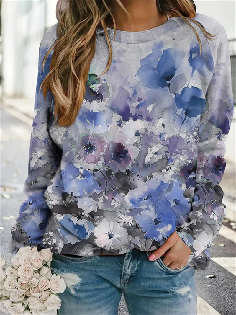 Elegant Flower Polyester Round Neck Long Sleeve Regular Sleeve Printing Hoodie