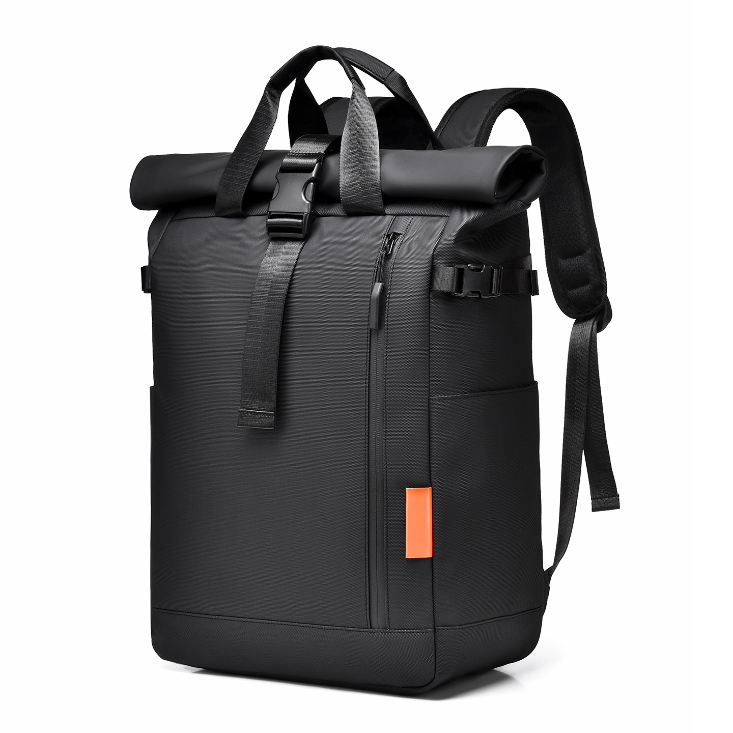 Cross-Border New Style Roll-Top Backpack for Men, Large Capacity School Bag, Outdoor Travel Backpack, 16inch Laptop Bag