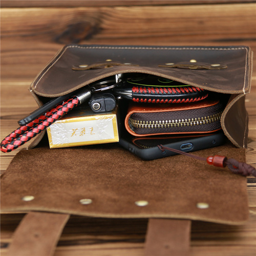 3615 Men and women retro waist bag trouser bag Crazy Horse genuine cowhide mobile phone bag sports running outdoor trend 3616