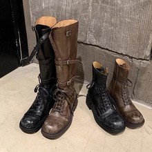 牛皮版~吴宣仪同款2025款增高绑带加绒中高筒骑士长靴女马丁短靴