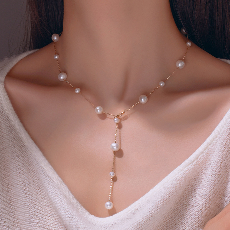 Starry Sky Extremely Bright Natural Freshwater Pearl Necklace for Women, Fall/Winter Versatile, Unique Clavicle Chain, Zhuji Necklace Accessory