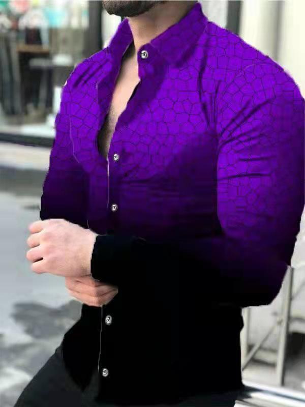 跨境外贸新款男3D印花欧美休闲街潮数码印花长袖衬衫男款修身衬衣|undefined