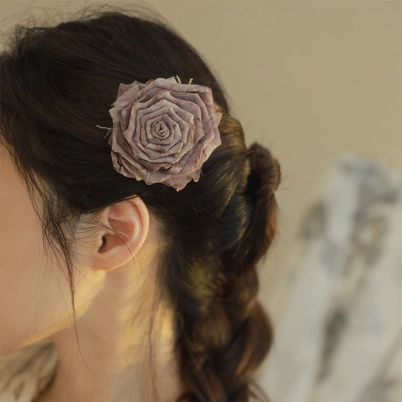 手作灼燒乾枯玫瑰胸針新中式胸花夾子兩用古風髮夾旗袍配飾品髮飾