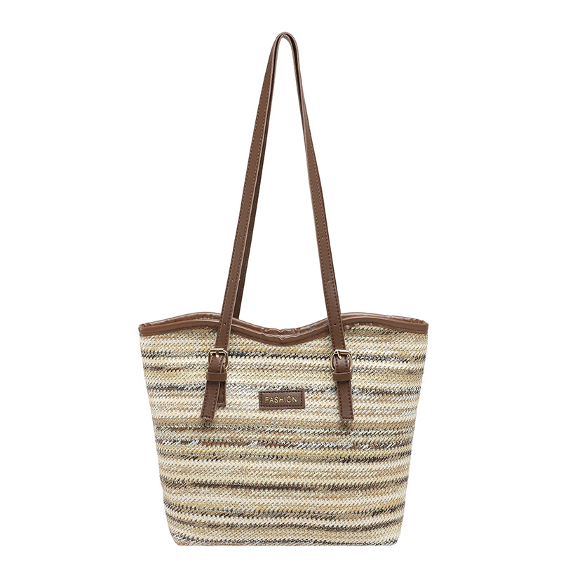 2026 nuevo arco iris trenzado bolso de hombro de gran capacidad de mujer bolso de paja de viaje universal mano de moda rayas