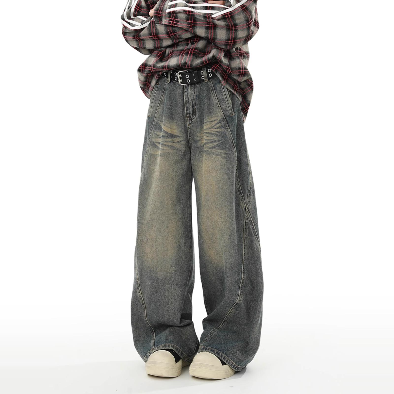 Primavera calles altas pantalones retro hacer viejos jeans hombre recto diseño vibe alta sensación fábrica directa