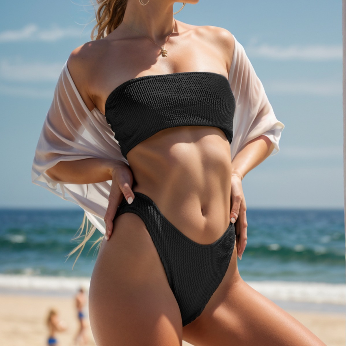 Women's Strapless Two Piece Swimsuit Sexy Solid Color Tight Bikini Style Ribbed_ecoleips.com