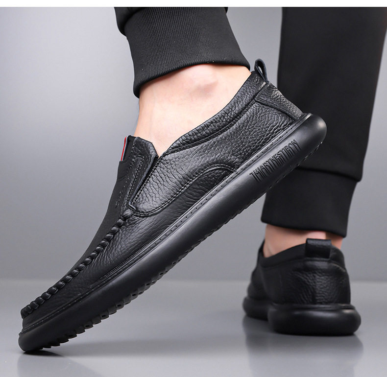 Giày lười nam da bò thật mềm đế bằng kiểu dáng đơn giản — quần kaki, trắng, đen chi tiết 29