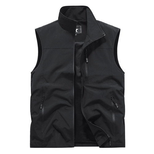 Jacket Spring and Autumn Breathable Fat MM Men's Multi-Pocket Outdoor Jacket Coat Blue Middle-Aged and Elderly Shoulder Harness Men