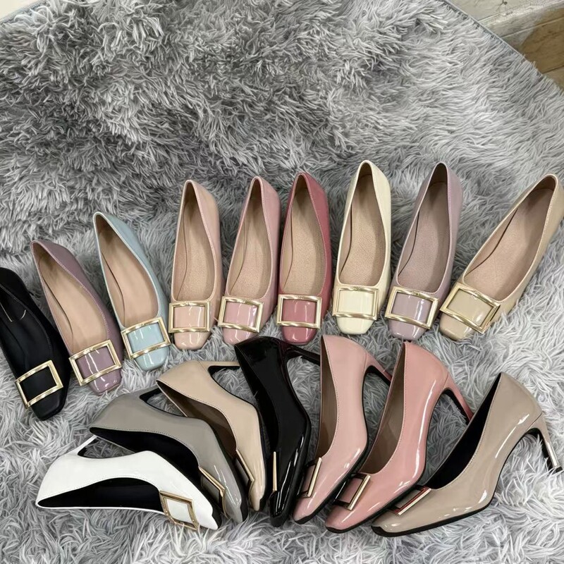 Women's Single Shoes 2025 New Style Thin High Heels Autumn and Winter Square Toe Square Buckle Slimming Comfortable Shallow Mouth Versatile Sexy Low-Top Shoes Women's Single Shoes 2025 New Style Thin High Heels Autumn and Winter Square Toe Square Buckle Slimming Comfortable Shallow Mouth Versatile Sexy Low-Top Shoes