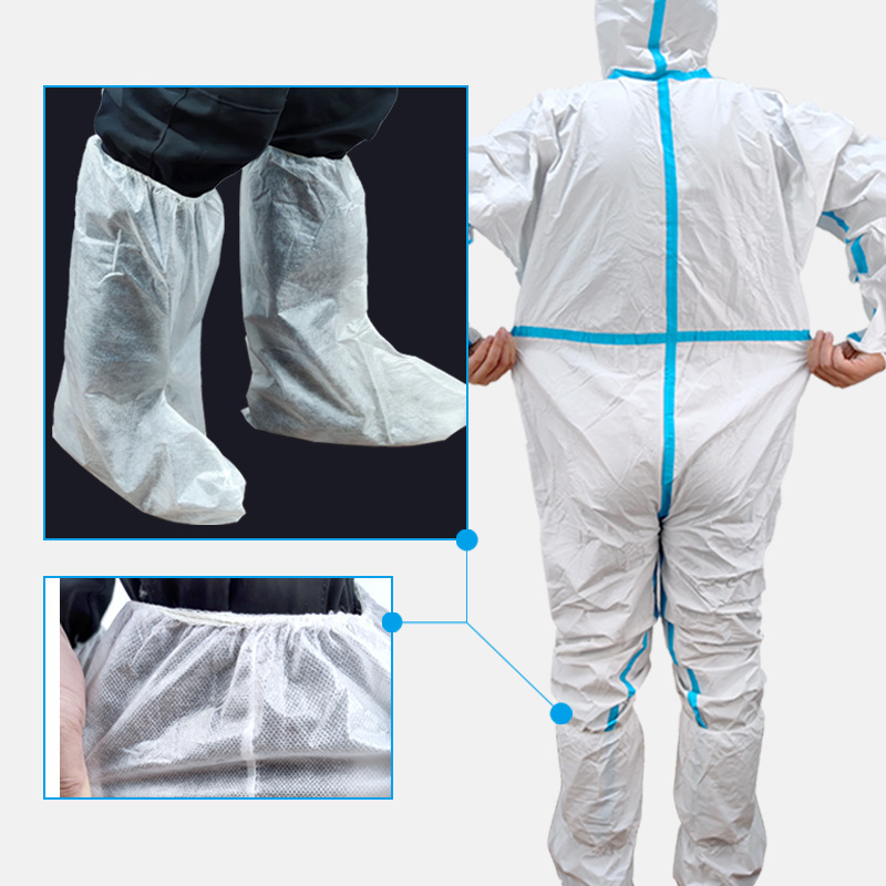 Cubierta de zapato alargada desechable PP PE laminado película transpirable tela no tejida cubierta de botas impermeable de doble gluten correa de cintura alta