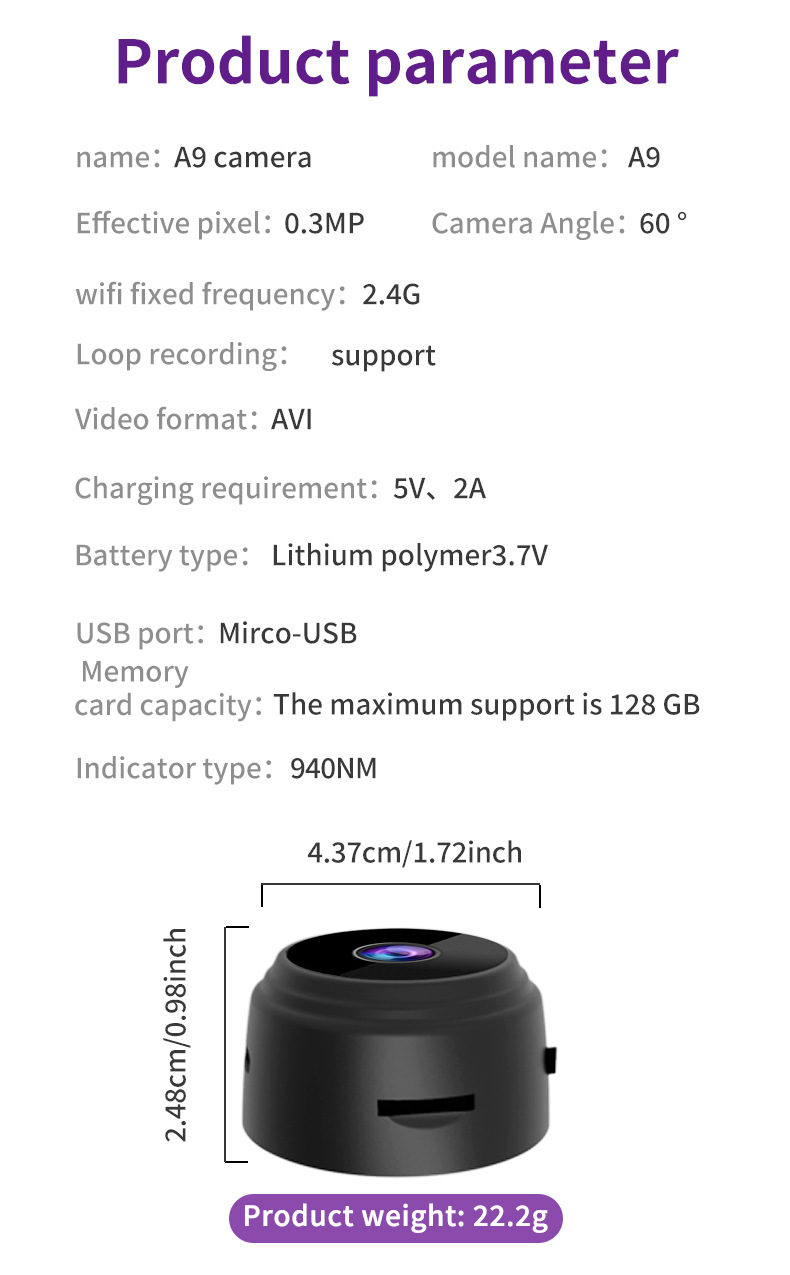 A9 Wifi Smart Security Camera With Motion Detection And Night Vision_voghion.com