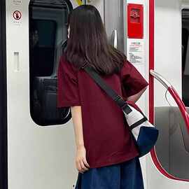 美式复古酒红色300g纯棉短袖t恤女2026夏季宽松慵懒风情侣ins上衣