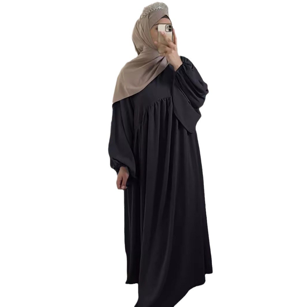2025 New Cross-Border Middle Eastern Arab Women's Clothing: Patchwork Long-Sleeved Solid Color Loose Dress For Women_ecoleips.com