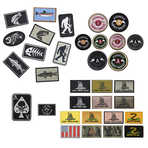 Cloth patch embroidery black and white red edge printing Velcro animal creature square badge patch tactical Velcro