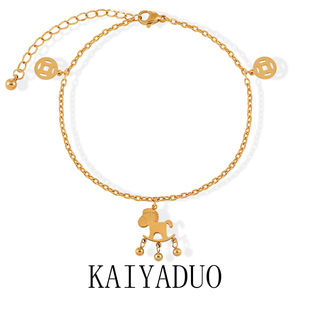 New Chinese Style National Fashion Ethnic Style Niche All-match Coin Horse Anklet Women's Fashion Personalized Gold-plated Titanium Steel Foot Jewelry
