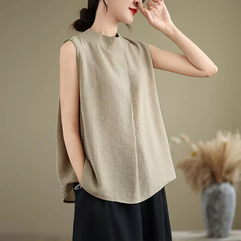 Летний жилет из хлопка и льна, свободного кроя, в западном стиле, с этикеткой образца бренда первой линии внешней торговли, текстура рами.