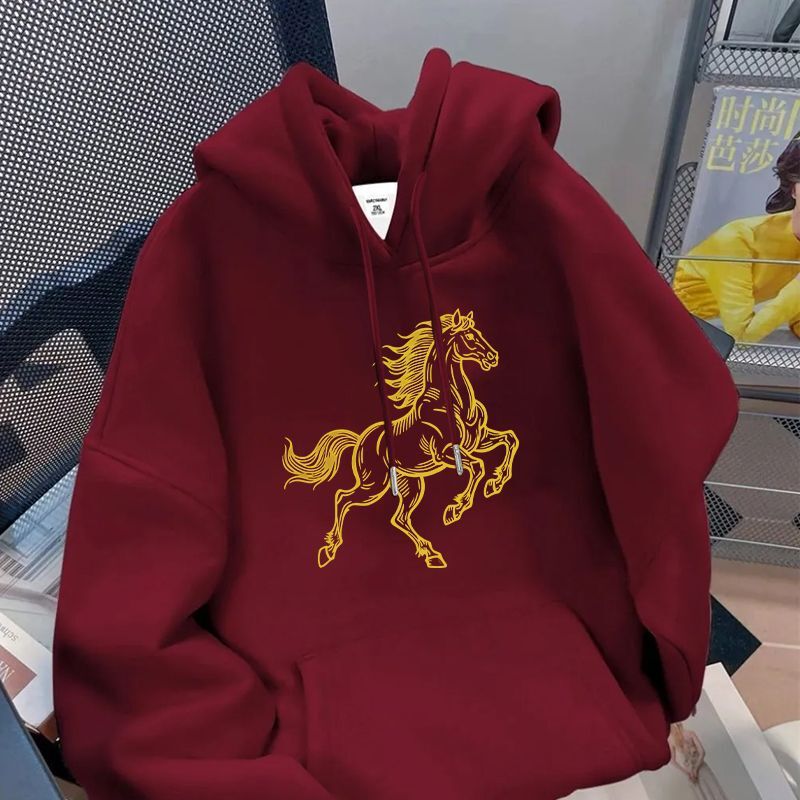 New Year Auspicious Horse Trendy Hooded Sweatshirt for Men 2026 Autumn/Winter New Versatile Fleece-Lined Thickened High-End Top New Year Auspicious Horse Trendy Hooded Sweatshirt for Men 2026 Autumn/Winter New Versatile Fleece-Lined Thickened High-End Top