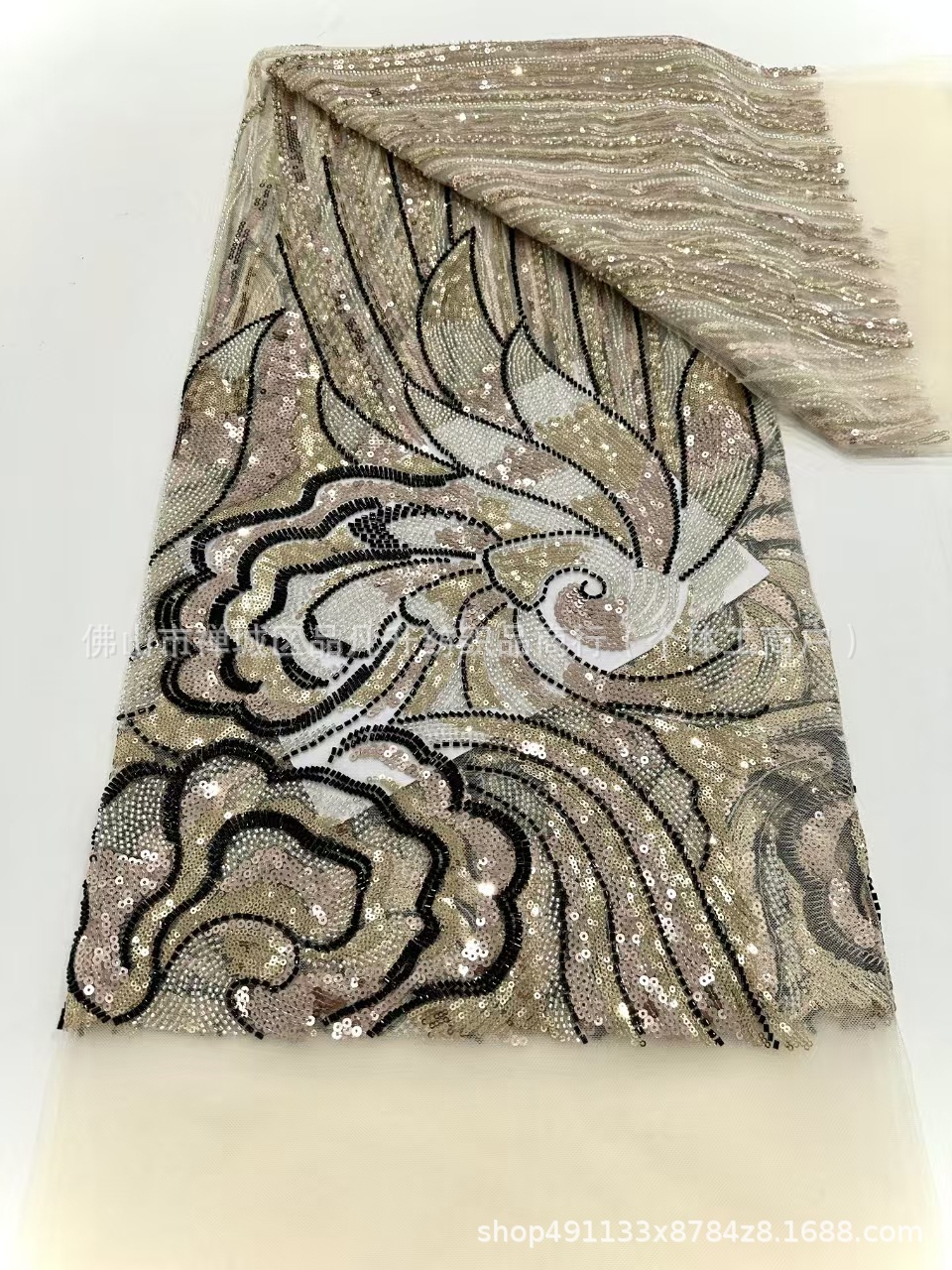industria pesada tubo de perlas bordado tela de malla de encaje LACE comercio exterior transfronterizo ropa de moda europea y americana cena tela de moda image 10