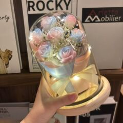 中国のバレンタインデー、教師の日ギフト、不滅の花、模擬バラ、ガールフレンドや妻への贈り物、ガラスカバー装飾品