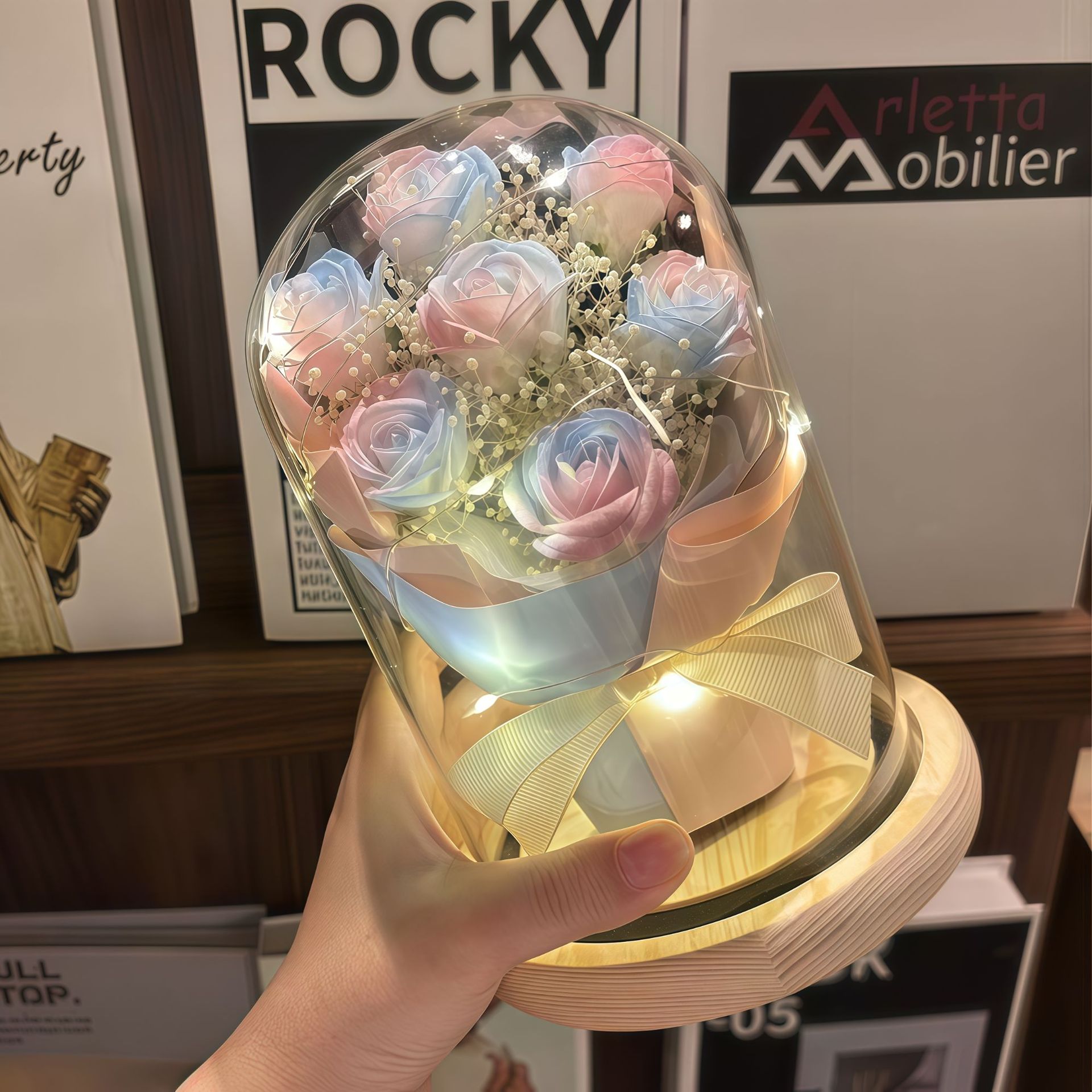 Simulación inmortal flor seca copa de vidrio ramo de flores acompañante regalo de decoración de escritorio para el hogar regalo de cumpleaños 520