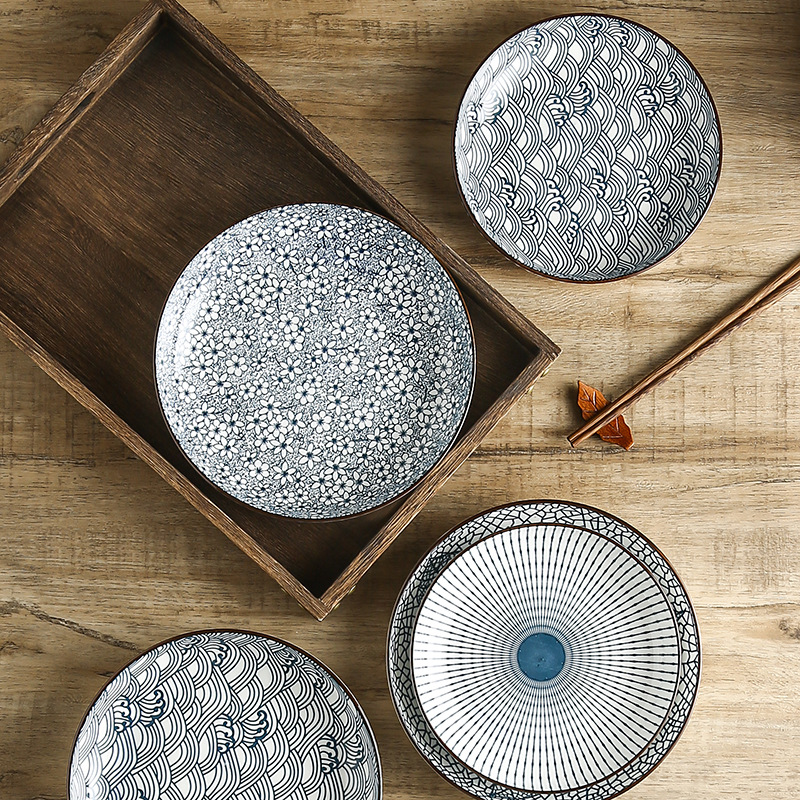 Placa cerámica hogar 7/8 pulgadas placa profunda bajo vidriado patrón vertical japonés Internet celebridad plato de arroz vajilla japonesa plato tazón