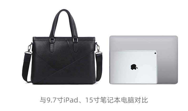 Túi xách nam da bò thật dạng cặp công sở mỏng đựng laptop 14 inch, 37×6×27 cm — Màu đen chi tiết 11