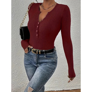 European and American Cross-border Women's Knitted Sweater Amazon Foreign Trade Solid Color Slim-fit Slim-fit All-match Long Sleeve Pullover Sweater