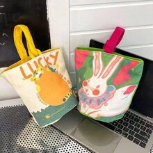 原创插画ins手提水桶包手提包外出零食帆布包可爱外出日系小拎包
