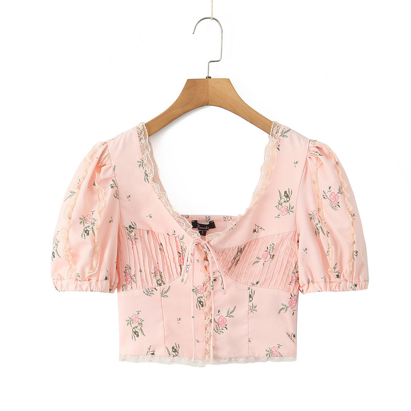 Autumn 2024 ins Women's Lace Fresh All-match Top Short-sleeved Shirt Autumn 2024 ins Women's Lace Fresh All-match Top Short-sleeved Shirt