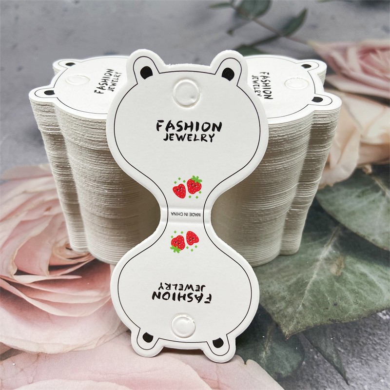 DIY配件草莓小熊对折卡纸卡通发圈皮筋卡头diy项链纸卡片4.5×8.7
