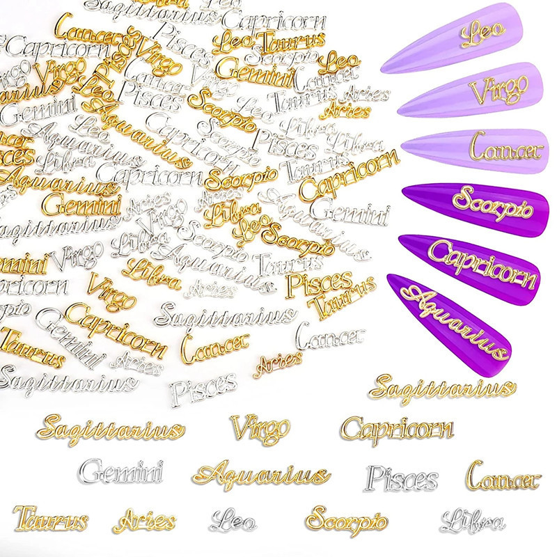 12 Constellation Nail Art Metal Alloy Jewelry Symbol English Letter Large and Small Set Nail Stereo Decoration Accessories