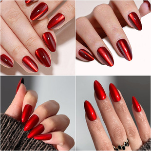 Wearable Almond Nails, Amazon's Hot-Selling Red Cherry Cat-Eye Style, Elegant Detachable Nail Pieces, Pre-Made Nails